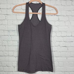Lululemon Athletica Top Women 4 Racerback Purple Gray Striped Knit Yoga Athletic